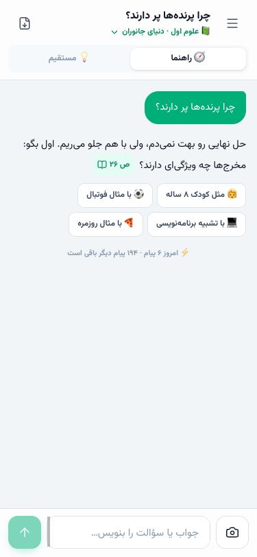 گفتگو با برینو در حالت راهنما با ارجاع صفحه و چیپهای بازنویسی